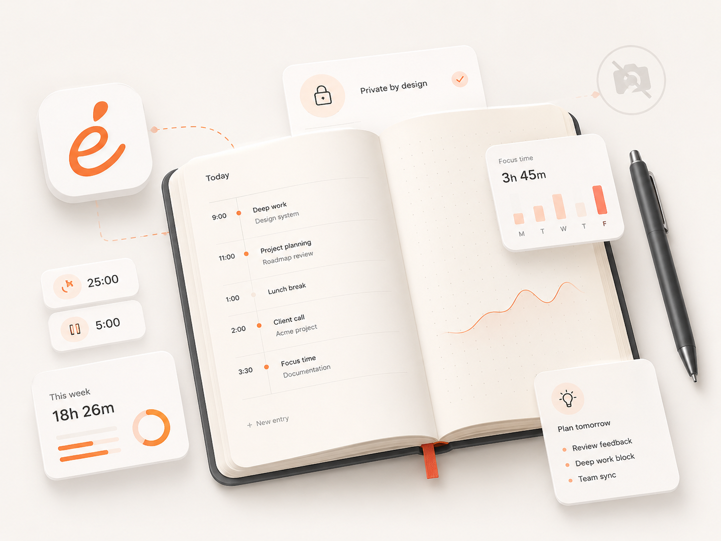 Notebook-style time tracking visual
